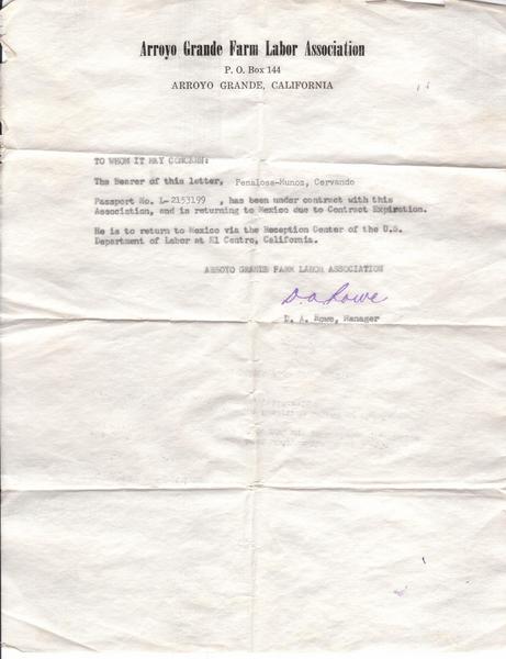 Carta-certificado Arroyo Grande, California.jpg