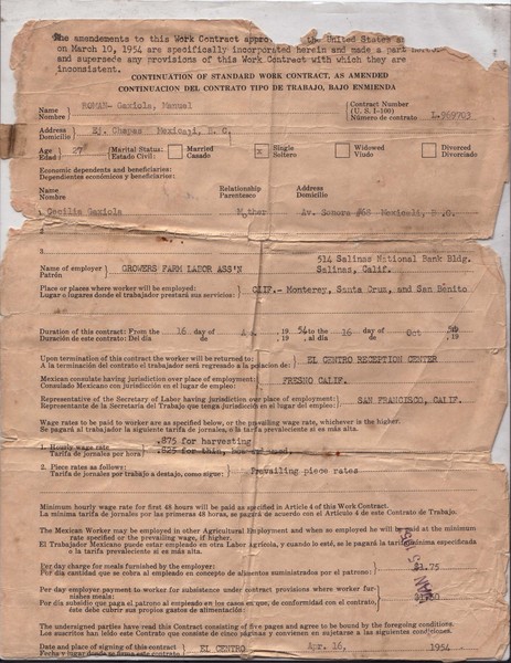 Roman Gaxiola, Manuel de Jesus, 1954, Contract1.jpg