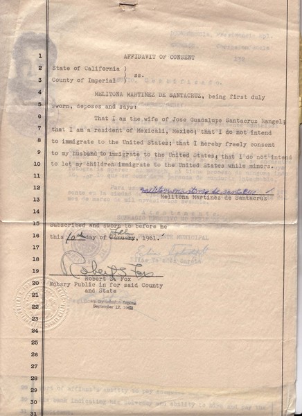 Santacurz, Melitona, 1961, Affidavit of Consent1.jpg